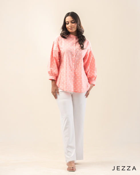 Effortless Poise: Mandarin Collar Drop-Shoulder Top 71521